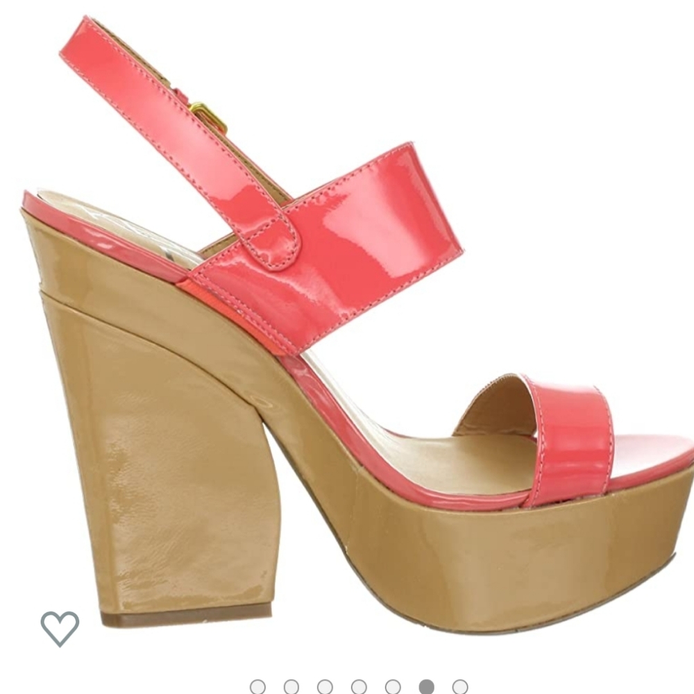 Kelsi Dagger patent leather coral chunky heel